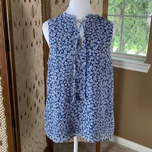 1.State‎ Medium Sleeveless Blouse Blue White Floral